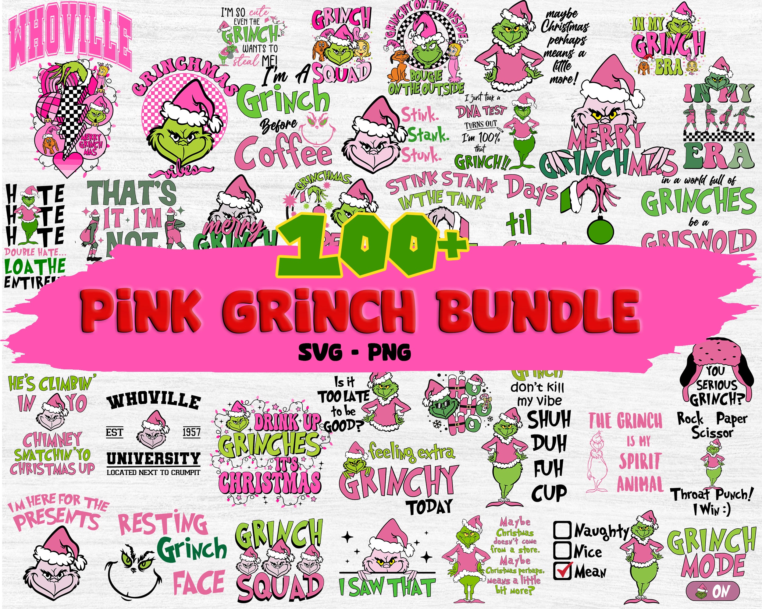 100+ Pink Grinch Christmas PNG Bundle, pink Christmas png, Christmas png