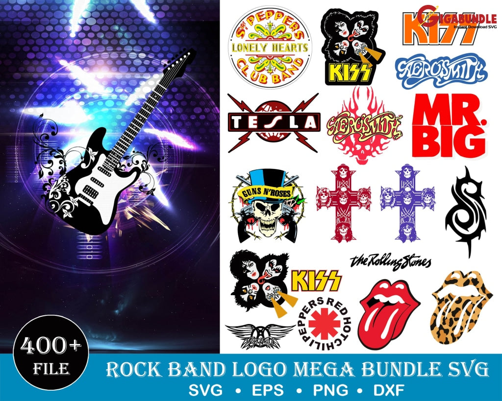 400+ Rock band logo bundle svg, png, dxf, eps
