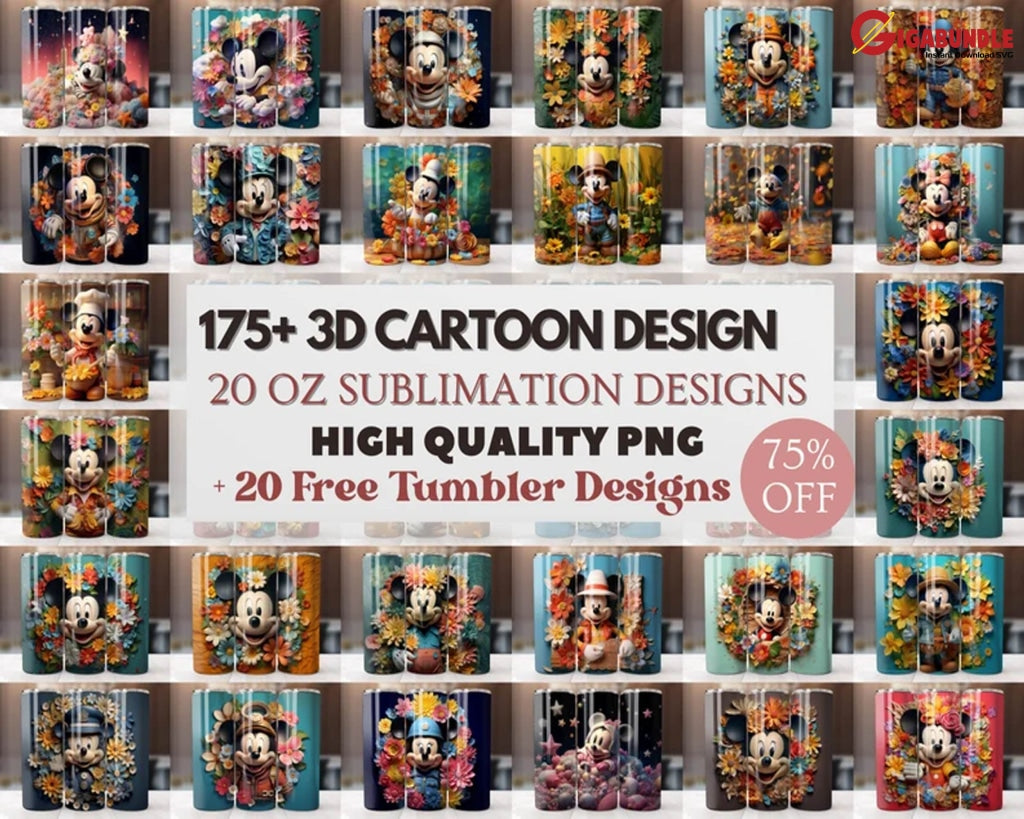 Mega 175+ 3D Sublimation Cartoon,20 oz Tumbler Skinny, Warpped Design, Digital Download, PNG, Tumblers, Tumbler Sublimation Designs PNG